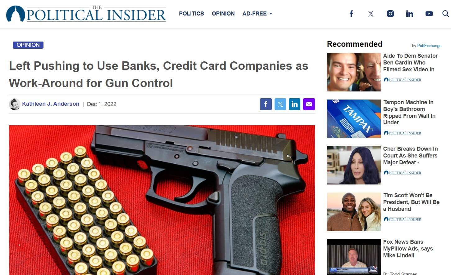 News article screen capture: Left Pushing to Use Banks, Credit Card Companies as Work-Around for Gun Control
