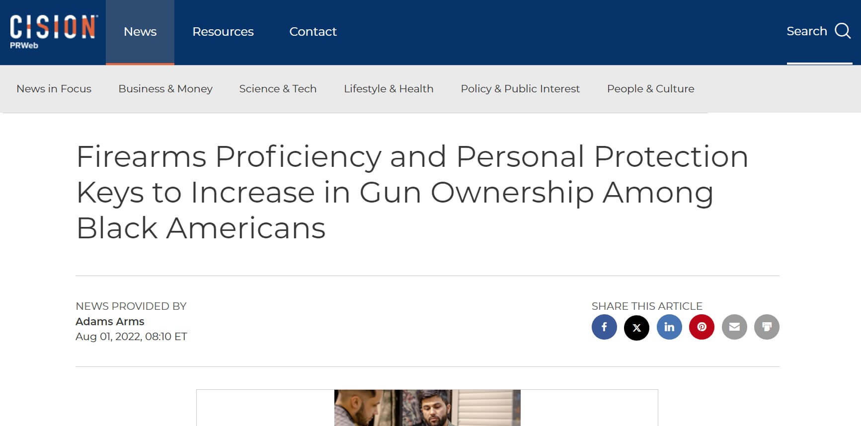 Cision News Article: Firearms Proficiency and Personal Protection keys to Increase in Gun Ownership Among Black Americans