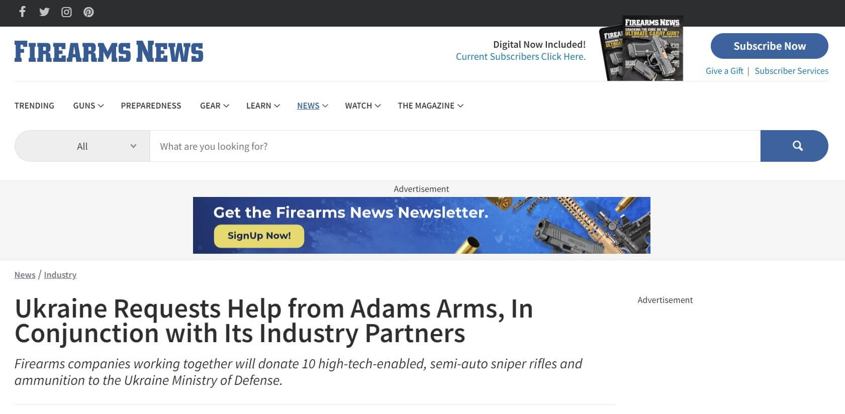 Firearms News article: Ukraine Requests Help from Adams Arms, In Conjunction with Its Industry Partners
