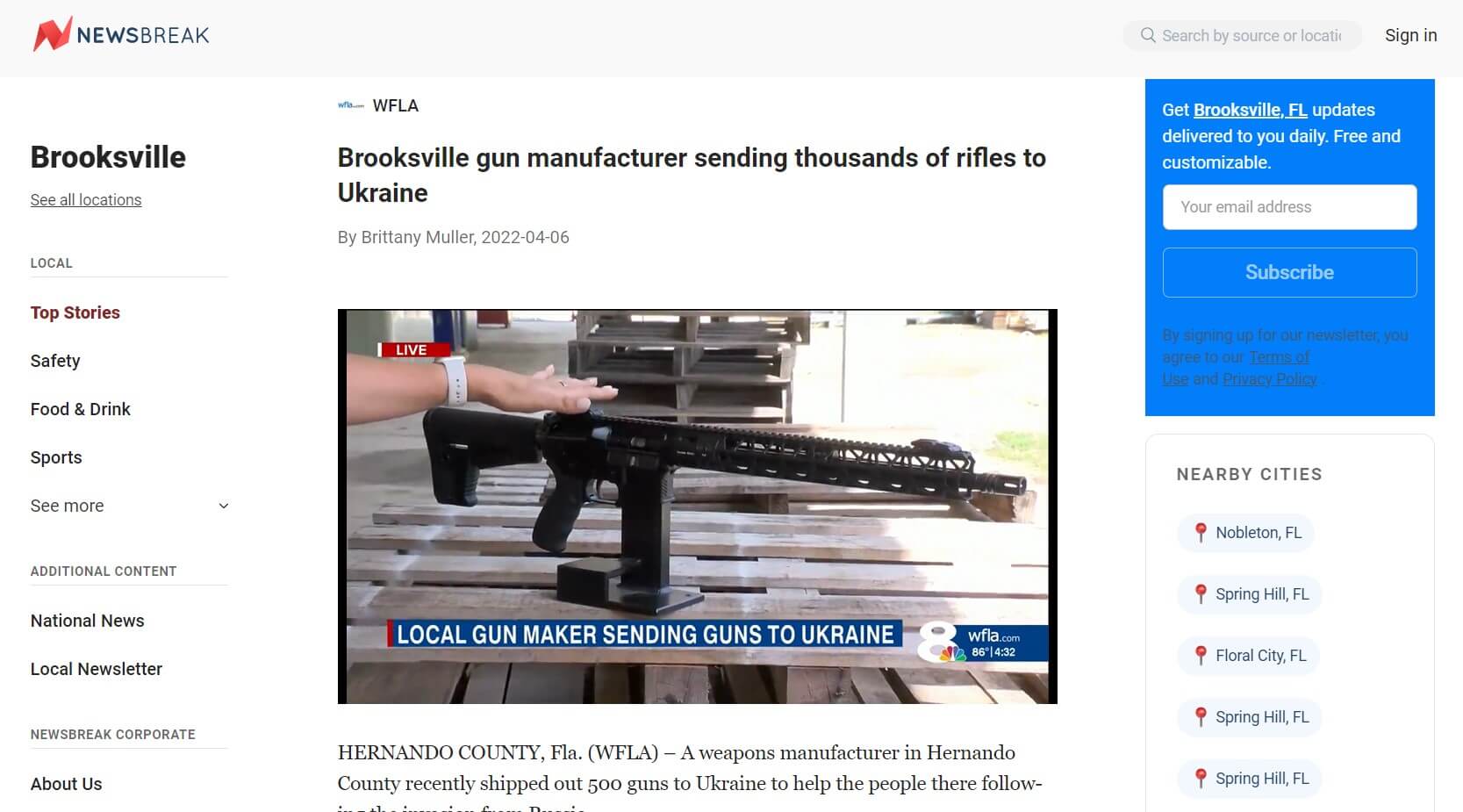 Newsbreak Article: Brooksville gun manufacturer sendin thousands of rifles to Ukraine