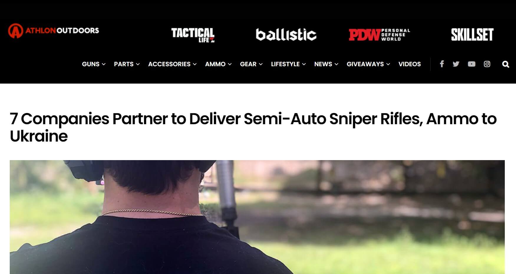 Screen capture of blog article: 7 Companies Partner to Deliver Semi-Auto Sniper Rifles, Ammo to Ukraine