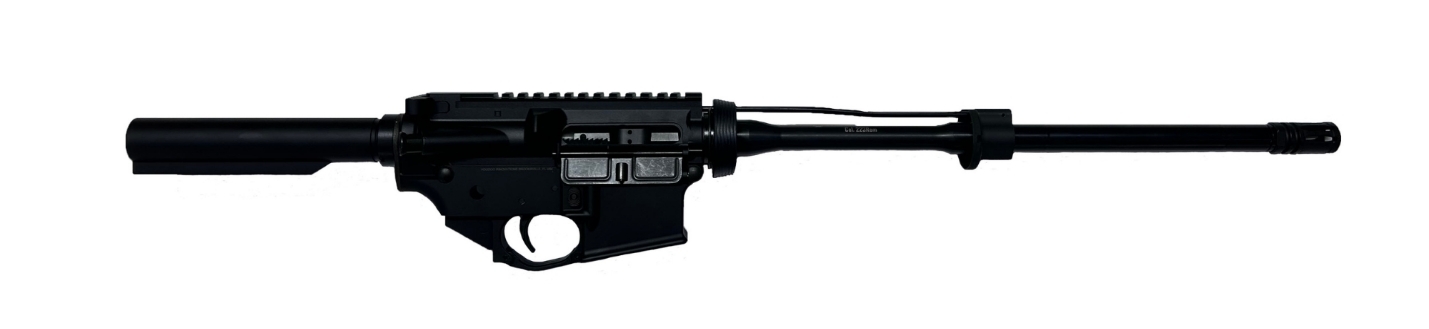 AR 15 upper and lower assembly without handguard displaying the gas tube